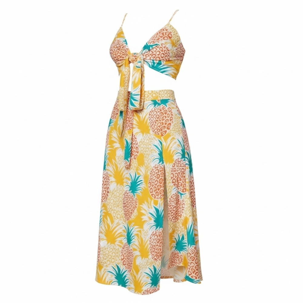 Tropical Pineapple Print Two-Piece Set